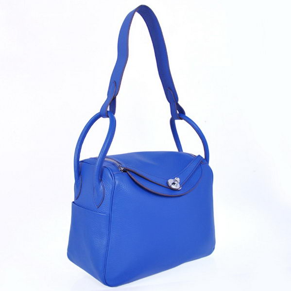 High Quality Replica Hermes Lindy 30CM Havanne Handbags Blue Clemence Leather Silver - Click Image to Close